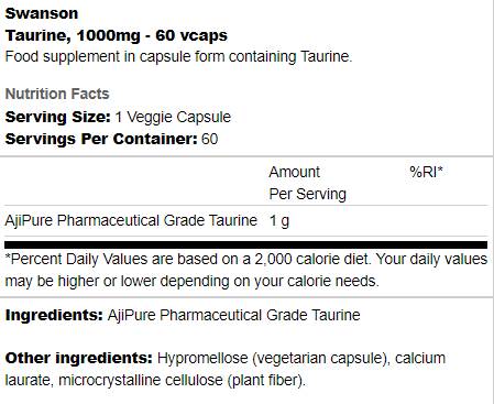 Ταυρίνη 1000 mg 60 κάψουλες