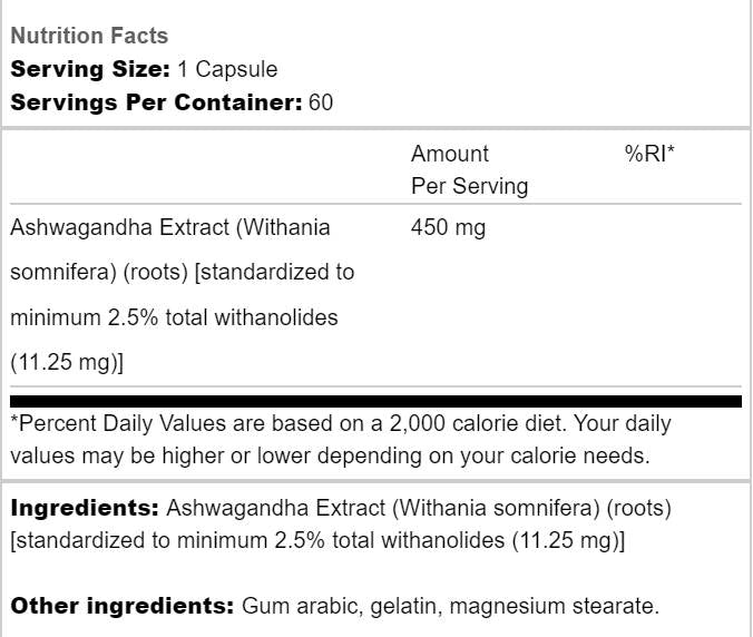 Εκχύλισμα Ashwagandha 450 mg - 60 κάψουλες