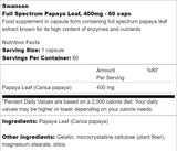 Πλήρες φάσμα φάσματος Papaya 400 mg 60 κάψουλες