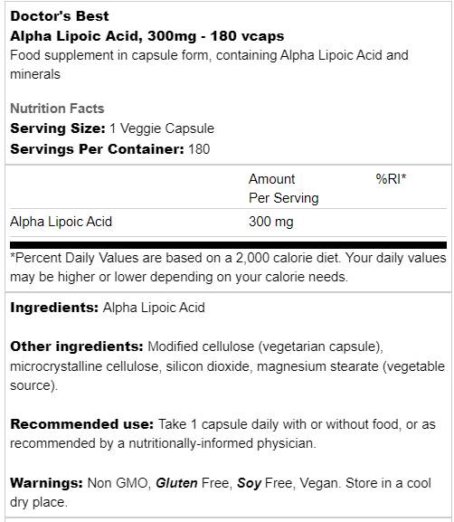 Καλύτερο λιποϊκό οξύ άλφα 300 mg - 180 κάψουλες