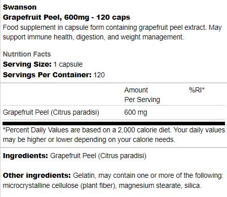Φλούδα γκρέιπφρουτ 600 mg 120 κάψουλες