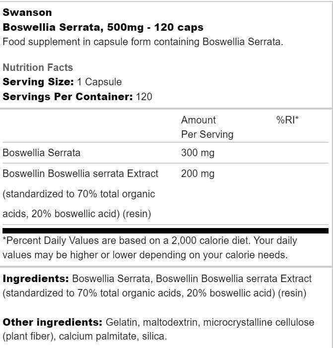 Boswellia serrata 500 mg 120 κάψουλες