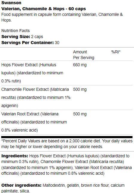 Valerian, Chamomile και Hops 60 κάψουλες