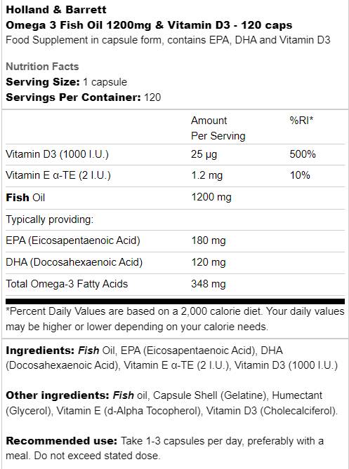 Ωμέγα 3 ιχθυέλαιο 1200 mg & βιταμίνη D3 - 120 κάψουλες πηκτής