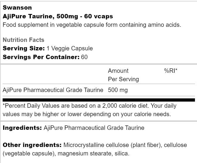 Ajipure Taurine 500 mg 60 κάψουλες