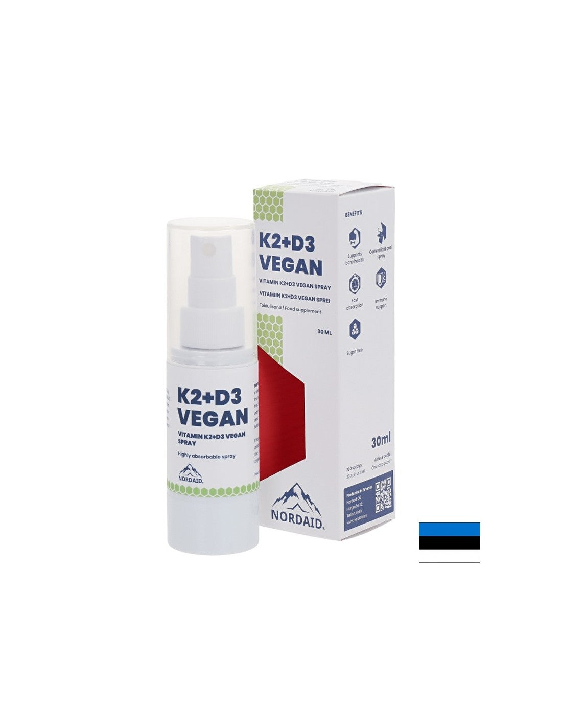 Vegan Vitamins K2 (25 μg) + D3 (1000 IU) - Υγεία καρδιάς και οστών, ισχυρή ανοσία, σπρέι στο στόμα, 30 ml, 200 σπρέι
