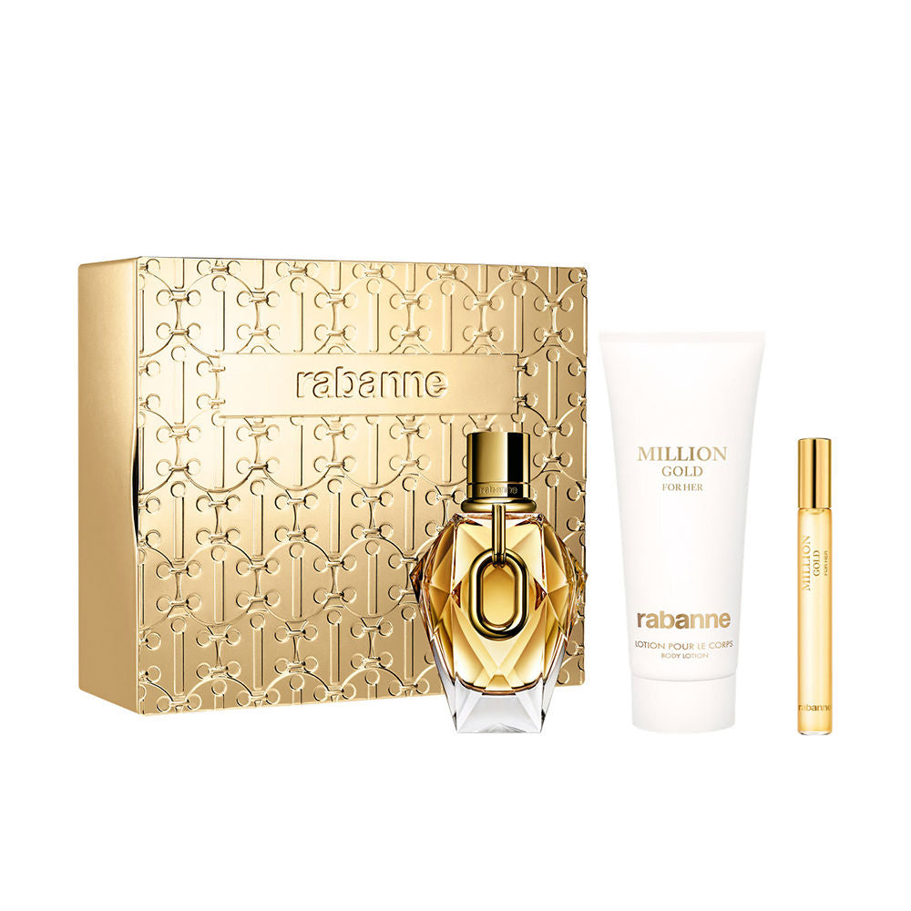 Ρυθμίστε το εκατομμύριο χρυσό για το Eau de Parfum 90ml + Body Lotion 100ml + Spray Travel 10ml