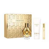 Ρυθμίστε το εκατομμύριο χρυσό για το Eau de Parfum 90ml + Body Lotion 100ml + Spray Travel 10ml