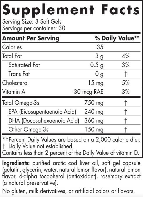 Λάδι από ήπαρ Arctic Cod 750 mg - 180 κάψουλες πηκτής