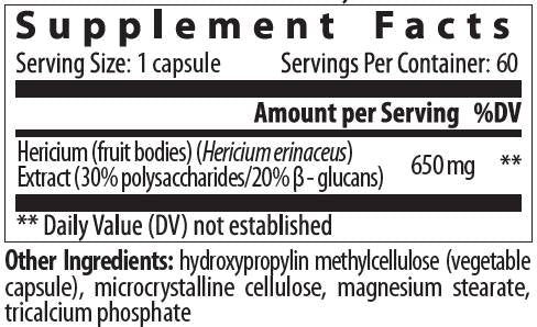 Hericium 650 mg | Χαίτη του λιονταριού - 60 κάψουλες