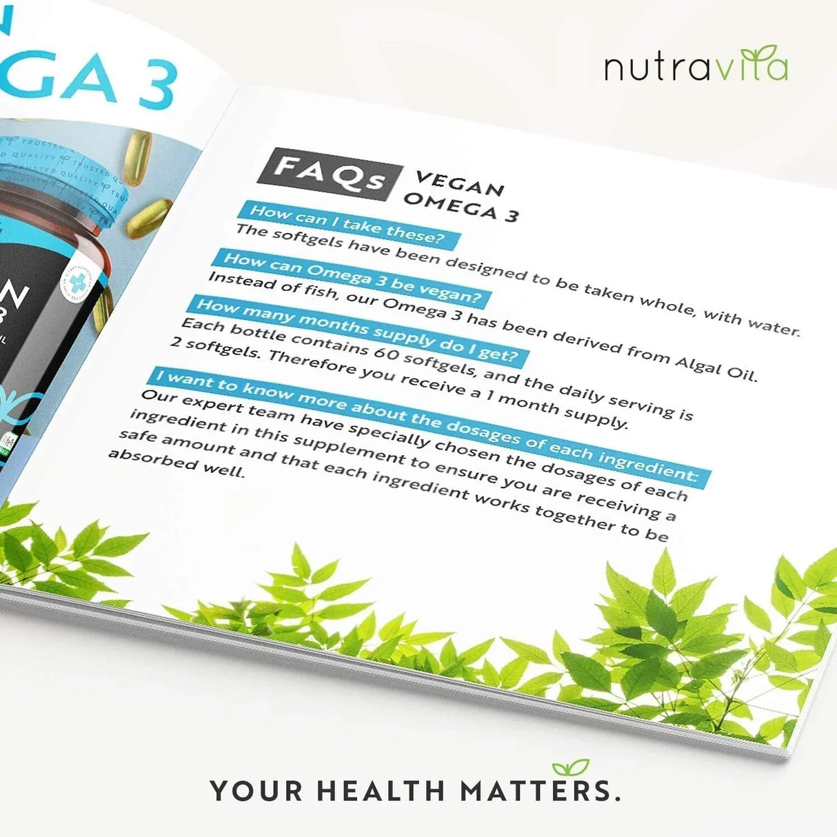 Vegan Omega 3 - 2000 mg /60 Vegan Gel Capsules /