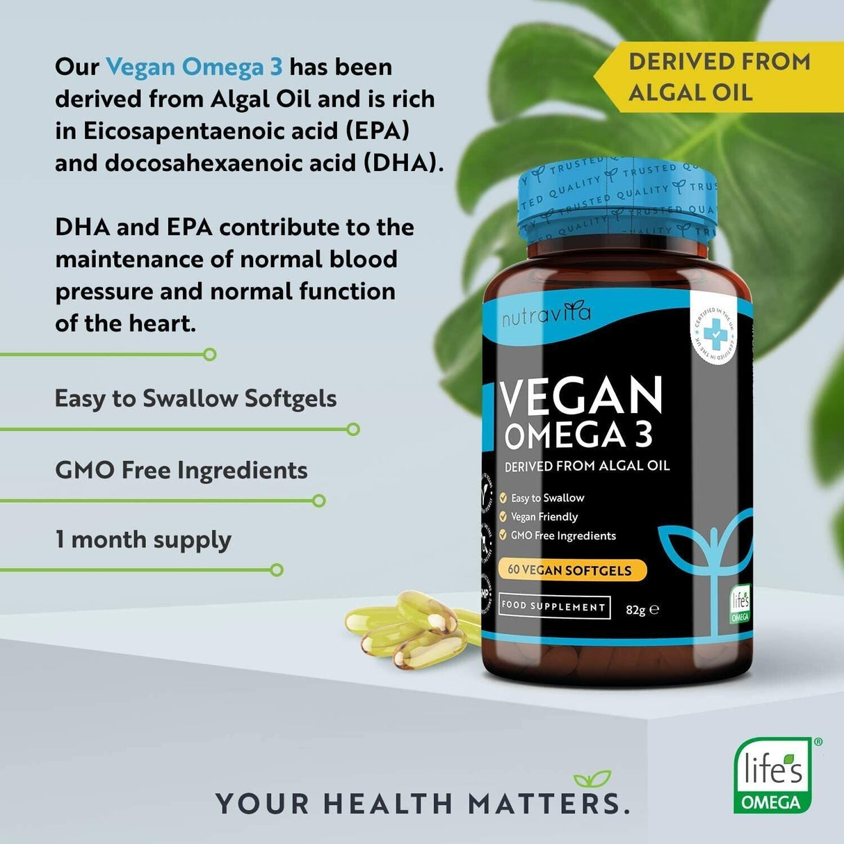 Vegan Omega 3 - 2000 mg /60 Vegan Gel Capsules /