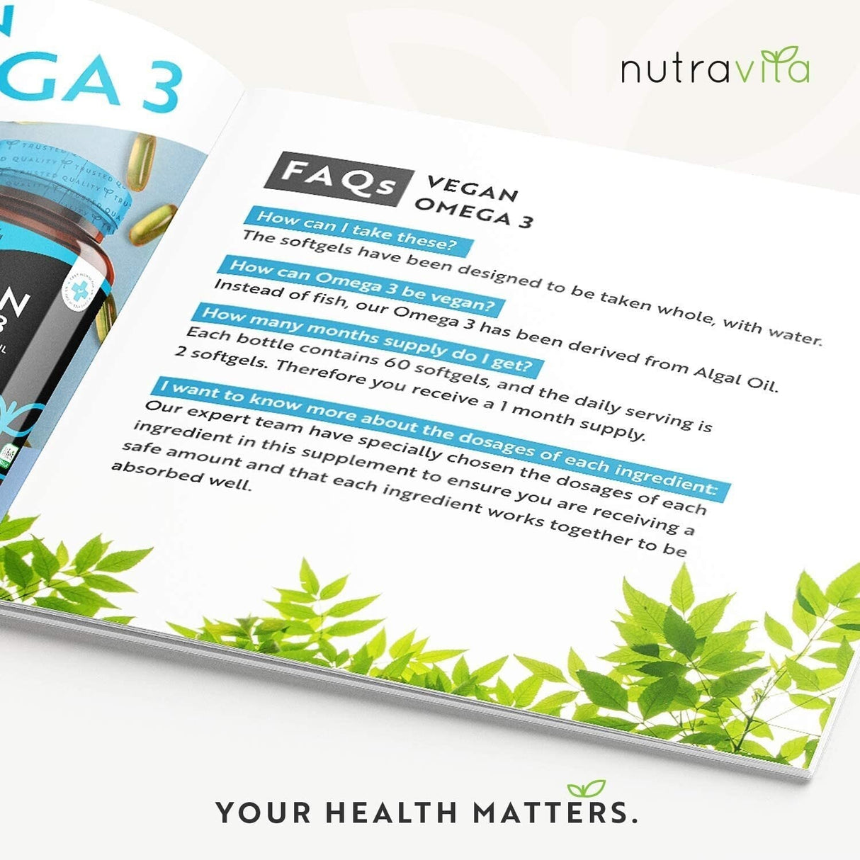 Vegan Omega 3 - 2000 mg /60 Vegan Gel Capsules /