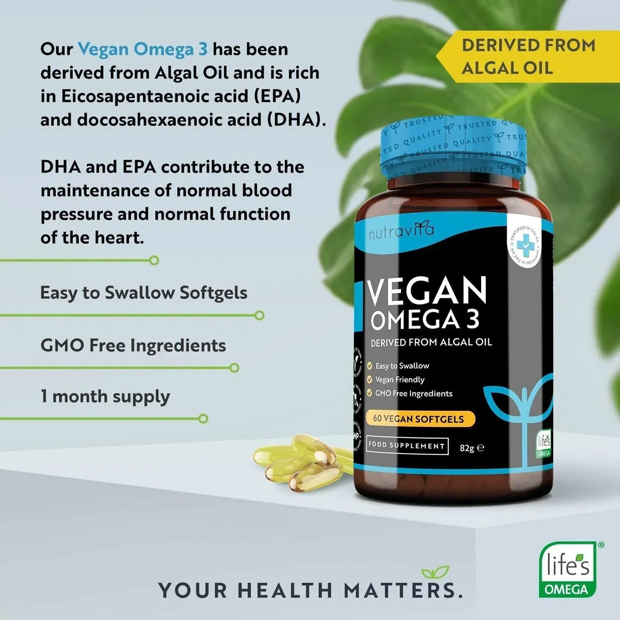 Vegan Omega 3 - 2000 mg /60 Vegan Gel Capsules /