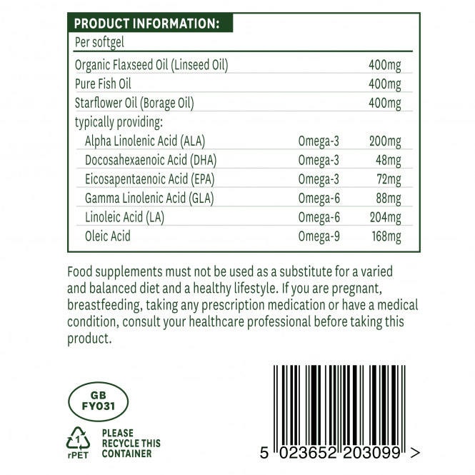 OMEGA 3-6-9 (πλήρης EFA OMEGA 3, 6 + 9) 1200mg 90 Softgels NatureAd
