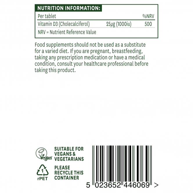 Βιταμίνη D3 (Βιταμίνη D3) 1000IU 60 Vegan Tablets NatuesAid