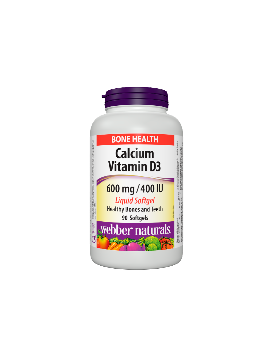 Ασβέστιο 600 mg + Βιταμίνη D3 400 IU - Οστικό και Μυϊκό Σύστημα, 90 <tc>Webber Naturals</tc> Υγρές μαλακές κάψουλες