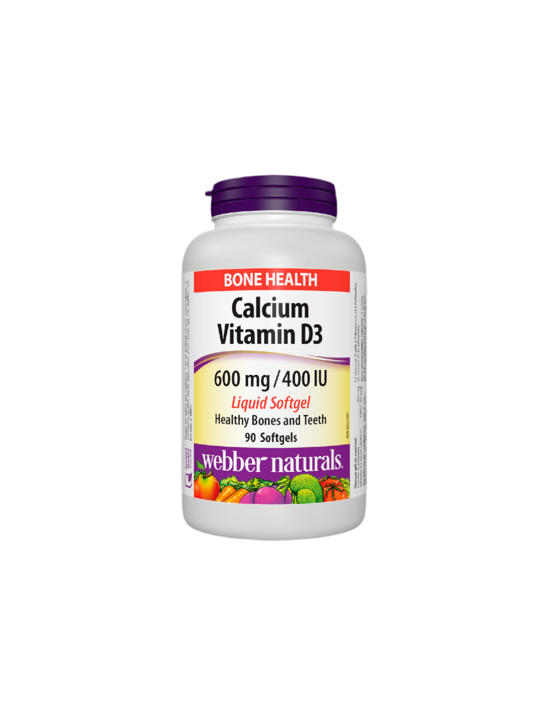 Ασβέστιο 600 mg + Βιταμίνη D3 400 IU - Οστικό και Μυϊκό Σύστημα, 90 <tc>Webber Naturals</tc> Υγρές μαλακές κάψουλες