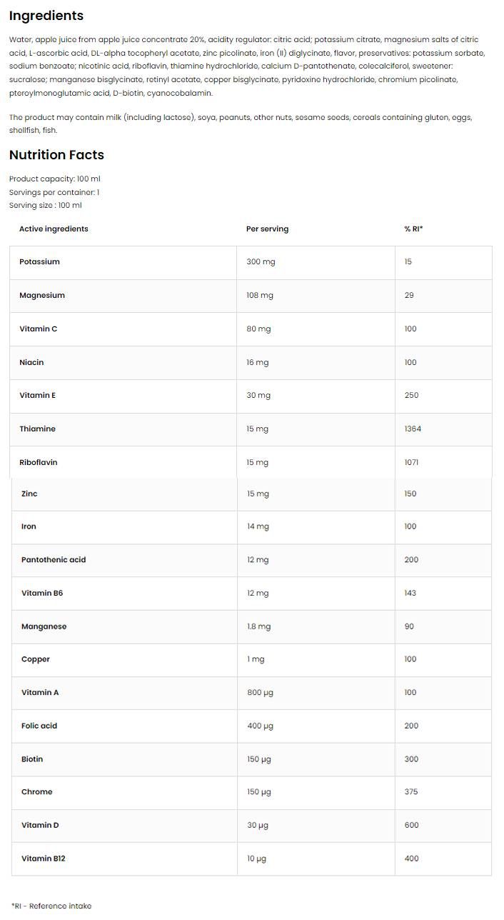 Vit & Min Shot | Multivitamin & Mineral Formula - 25 x 100 Μ.