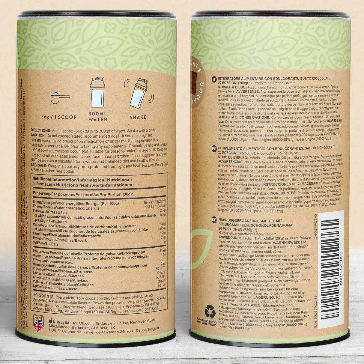 Vegan Πρωτεΐνη + Ένζυμα - 750 g (Σοκολάτα) <tc>Nutravita</tc>