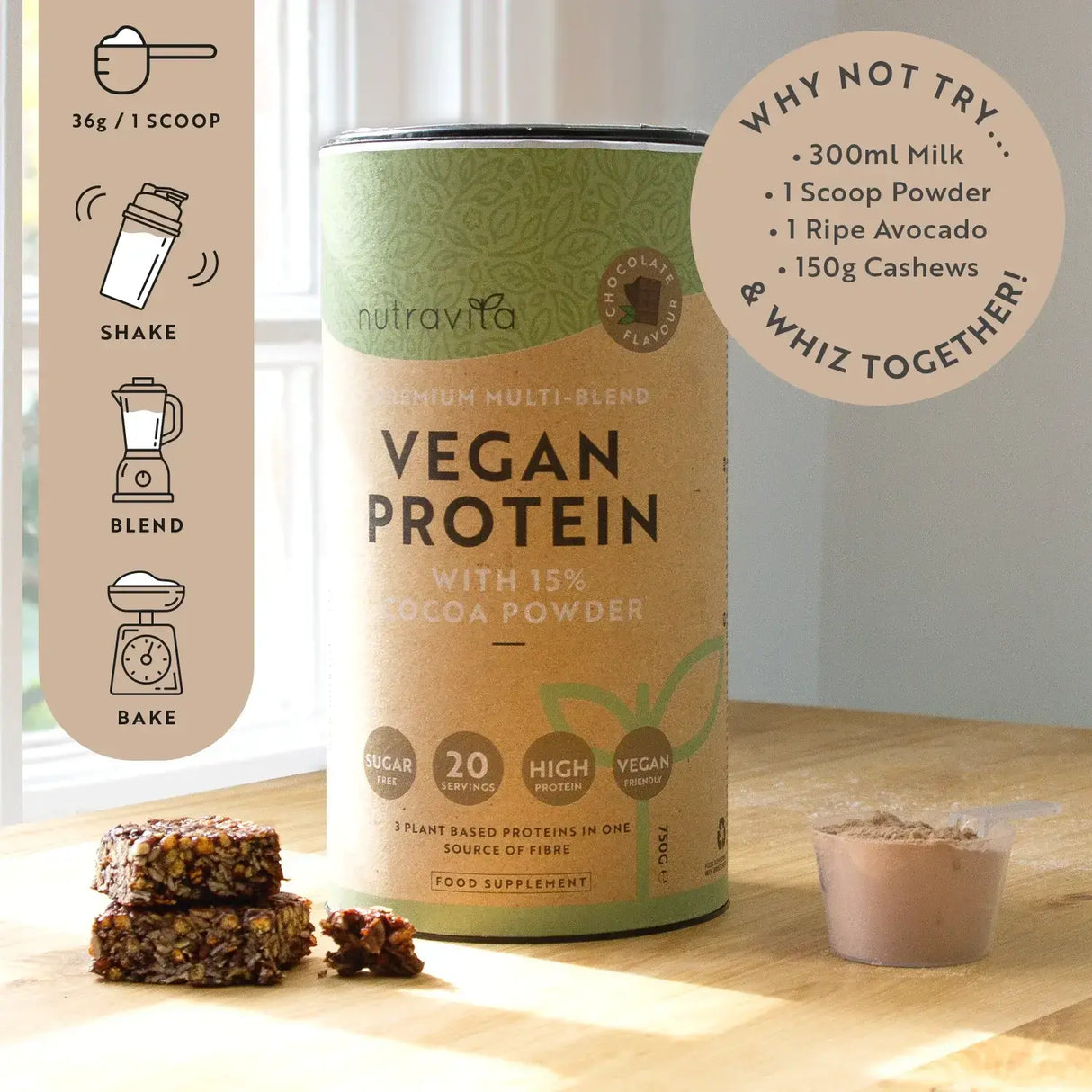 Vegan Πρωτεΐνη + Ένζυμα - 750 g (Σοκολάτα) <tc>Nutravita</tc>