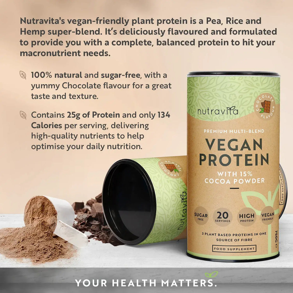Vegan Πρωτεΐνη + Ένζυμα - 750 g (Σοκολάτα) <tc>Nutravita</tc>