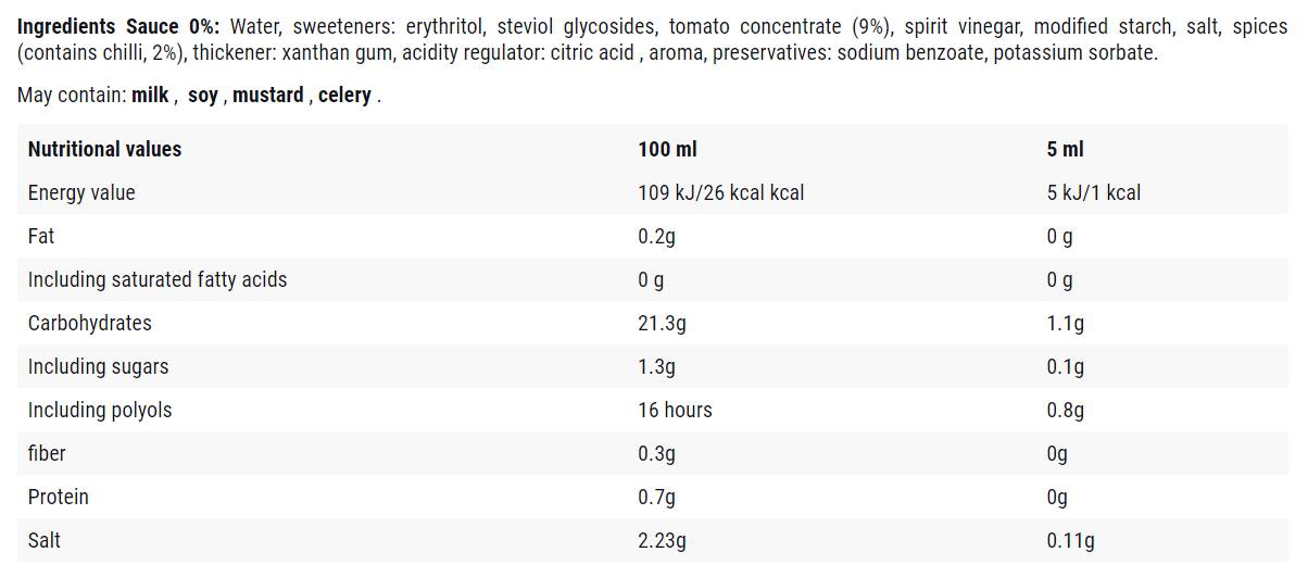 Πικάντικη σάλτσα θερμίδων - 500 ml