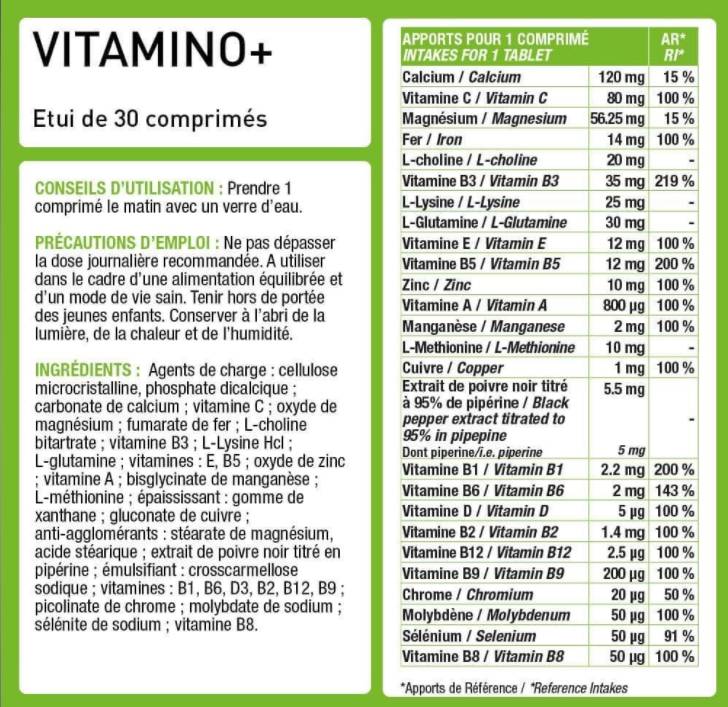 Vitamino+ | Σύμπλεγμα πολυβιταμίνης ασυλίας και κόπωσης - 30 κάψουλες