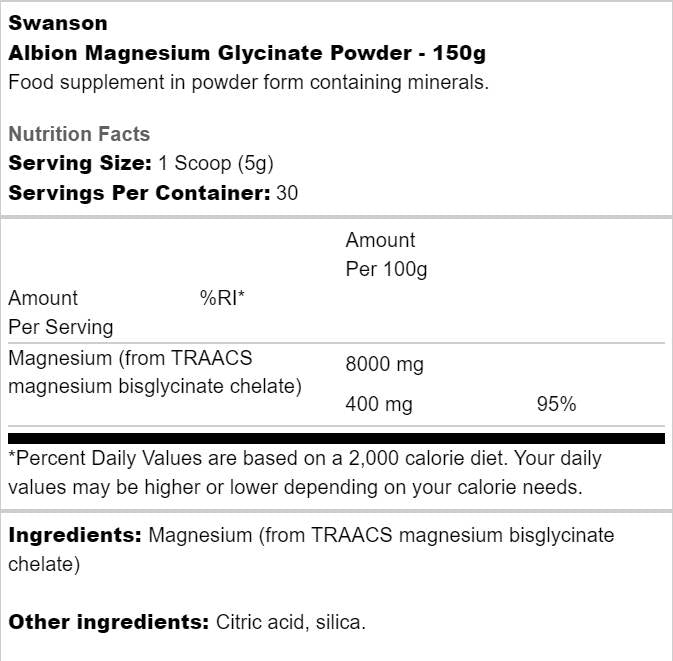 Albion Magnesium Glycinate Powder 150 γρ