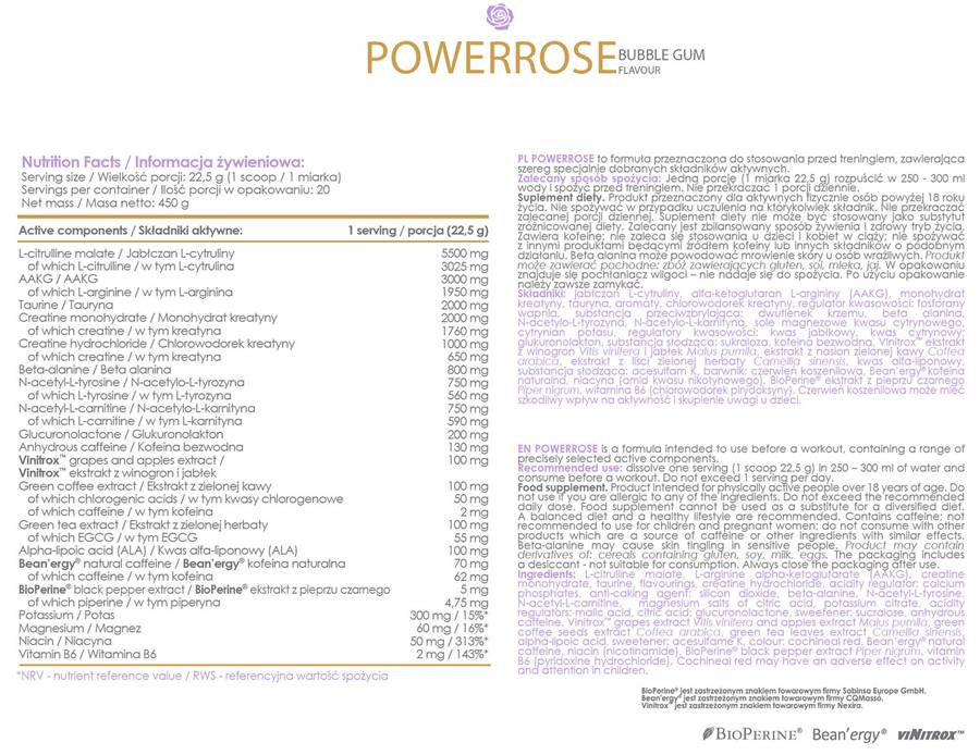 AllDeynn | PowerRose Pre-Workout - 450 γραμμάρια