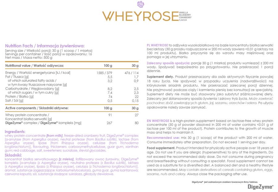 Alldeynn | Wheyrose - Πρωτεΐνη ελεύθερης λακτόζης με digezyme - 500 γραμμάρια