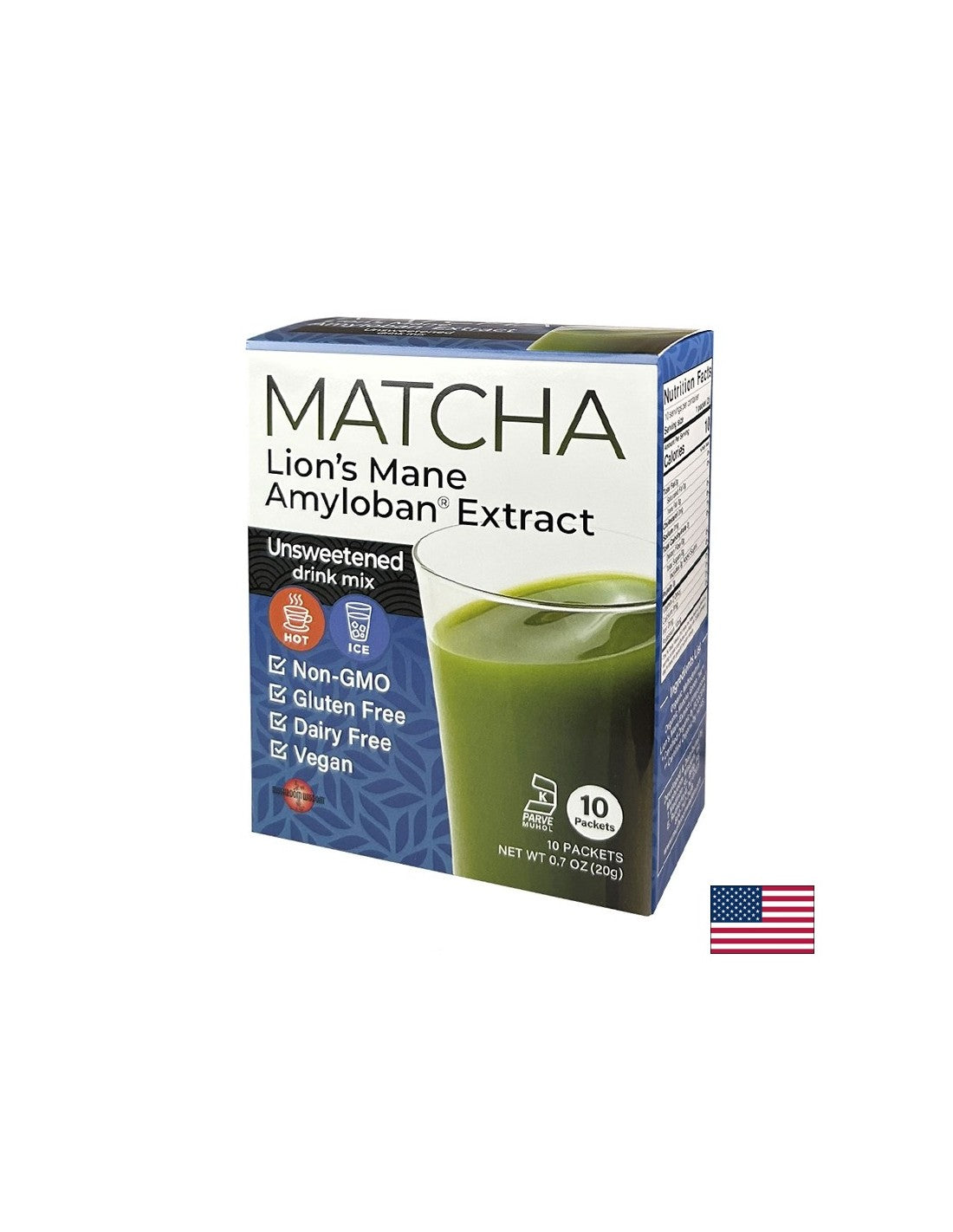 Matcha με εκχύλισμα χαίτης λιονταριού Amyloban® - σούπερ εστίαση - Ενίσχυση ενέργειας και συγκέντρωση - Στιγμιαίο ποτό, 10 φακελάκια