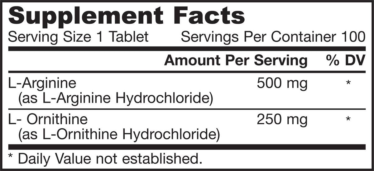 Αργινίνη + Ορνιθίνη 750 mg 100 Δισκία