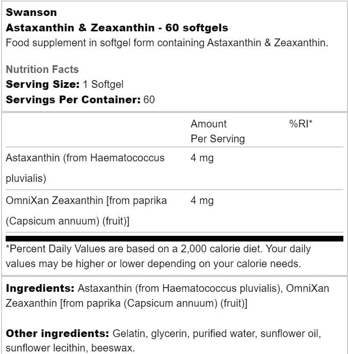 Κάψουλες Astaxanthin και Zeaxanthin 60 Gel