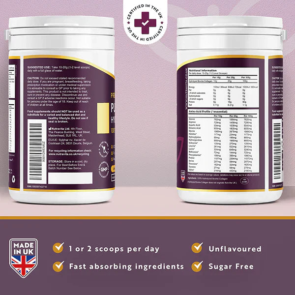 100% καθαρή σκόνη κολλαγόνου βοοειδών 20000 mg peptan® 500 g, (25/50 δόσεις)