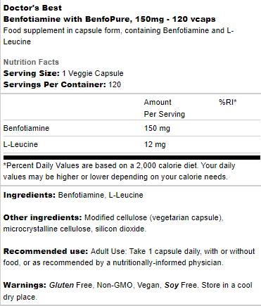 Καλύτερη benfotiamine 150 mg | Benfopure - 120 κάψουλες