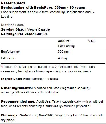 Καλύτερη Benfotiamine 300 mg | Benfopure - 60 κάψουλες
