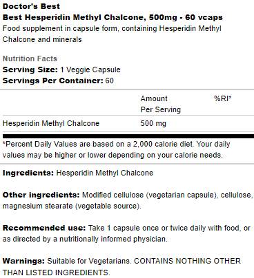 Best Hesperidin Methyl Chalcone 500 mg - 60 κάψουλες