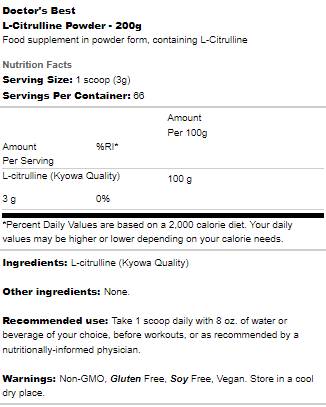 Καλύτερη σκόνη L -Citrulline - 200 γραμμάρια