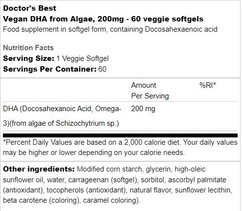 Καλύτερο Vegan DHA από φυκοστάσια 200 mg - 60 κάψουλες πηκτής