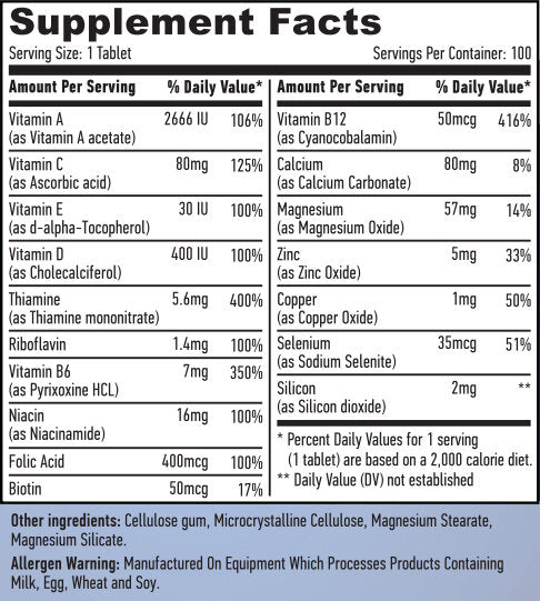 Βασικές καρτέλες Multivitamin 100 ενηλίκων.