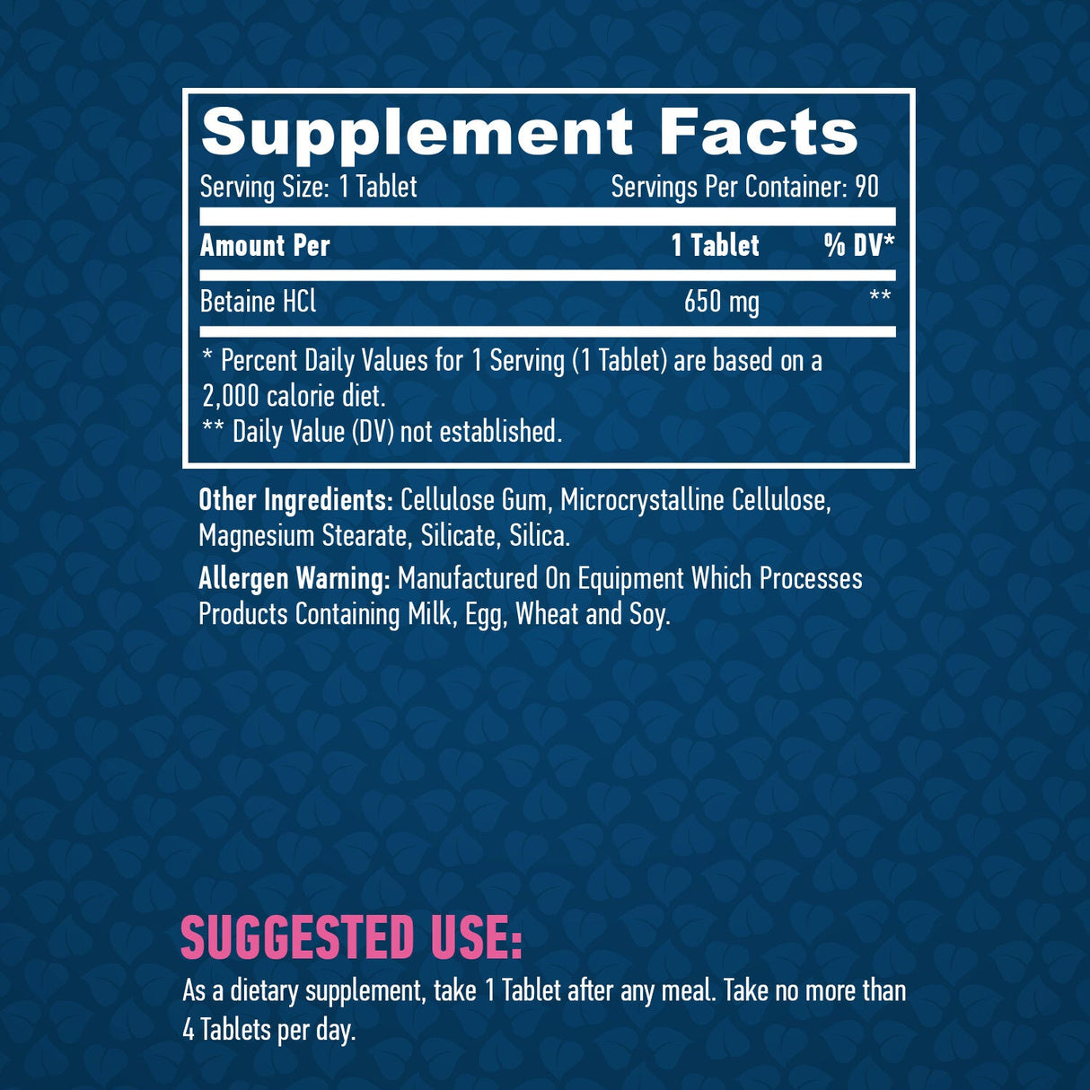 Betaine HCl 650mg/90 καρτέλες.