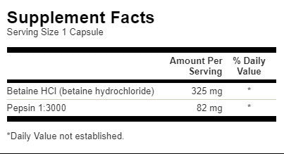 Υδροχλωρικό οξύ Betaine HCl με πεψίνη - 250 κάψουλες