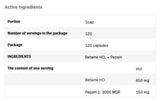 Betaine HCl 650 mg + pepsin - 120 κάψουλες