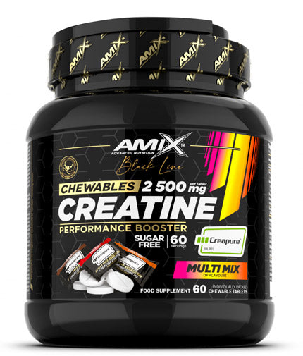 Μαύρη γραμμή κρεατίνης Creapure 2500 mg μηδενική ζάχαρη/60 μασώμενα