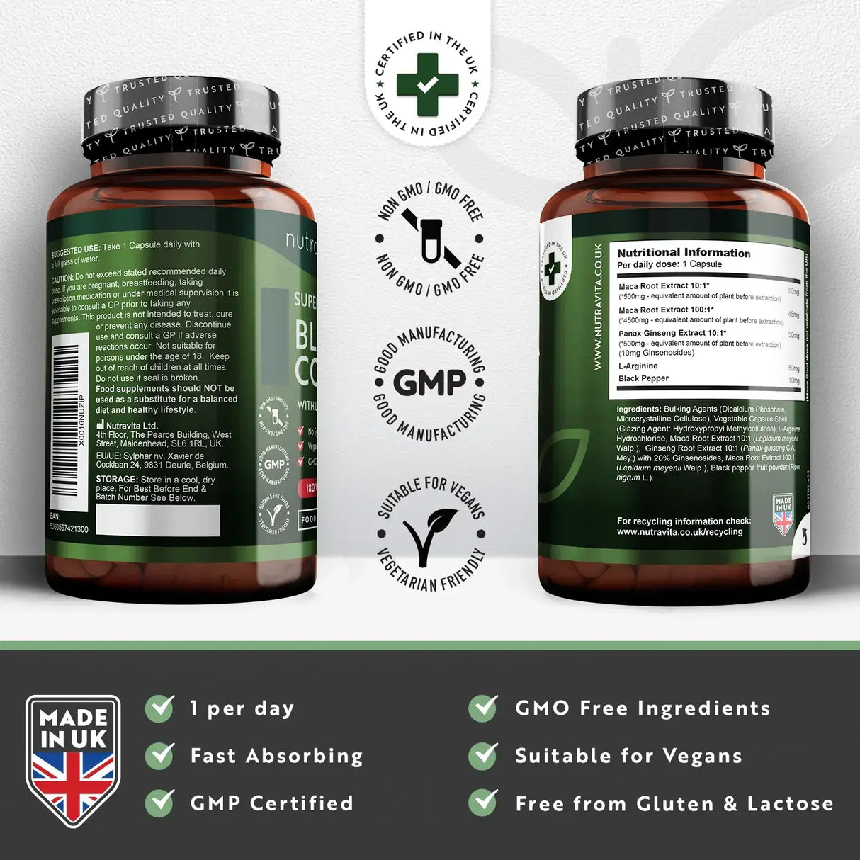 Σύμπλεγμα ρίζας μαύρης μάκας 5000mg /180 κάψουλες, 180 ημέρες/ <tc>Nutravita</tc>