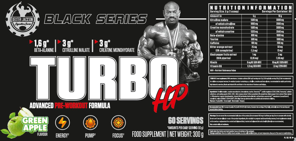 Μαύρη σειρά | Turbo HP Advanced Pre -Workout Formula - 300 γραμμάρια