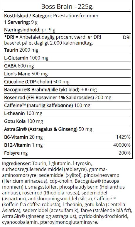 Boss Brain | Νοοτροπικό με Bacopa, Rhodiola & Χαίτη Λιονταριού - 225 γραμμάρια