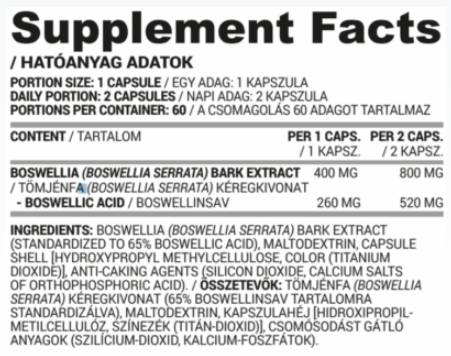 Boswellia 400 mg | Εκχύλισμα φλοιού Boswellia serrata - 60 κάψουλες