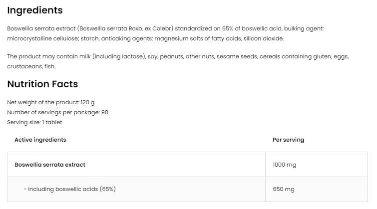 Boswellia Serrata 1000 mg 90 Δισκία
